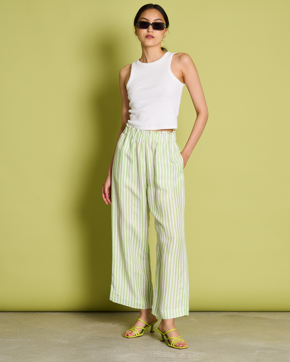 JAN 'N JUNE  Leinen Hose BEVEREN Farbe: matcha striped