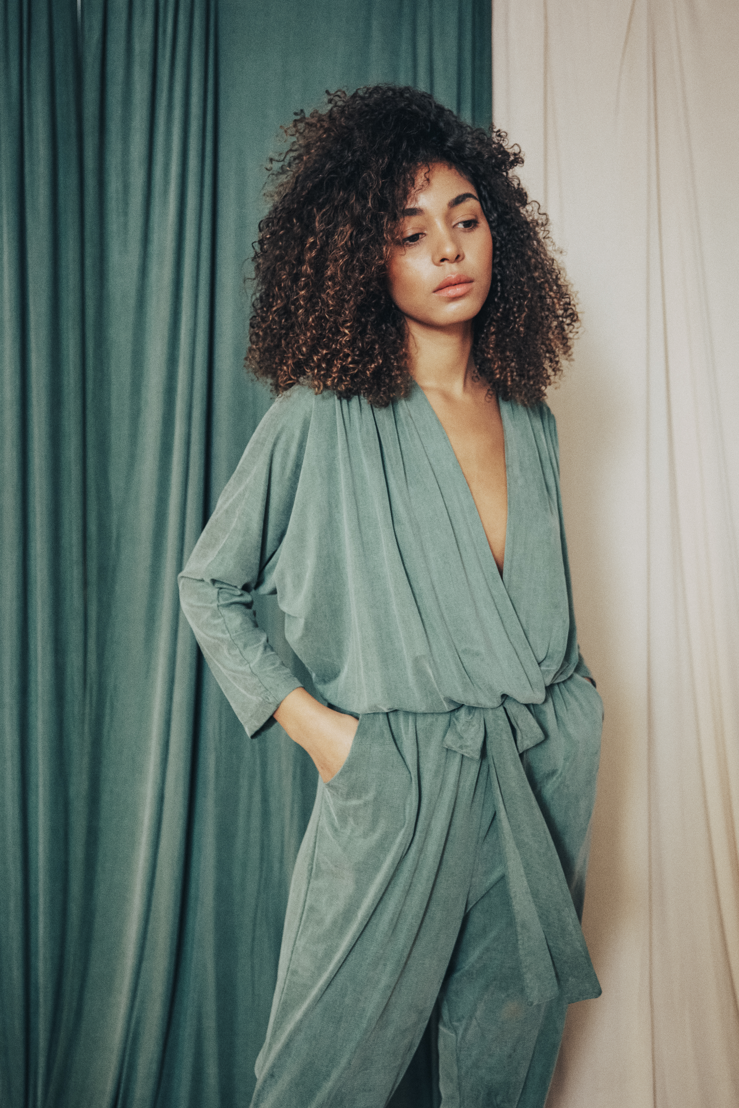 COSSAC Wrap Crupo Jumpsuit Farbe: sage green
